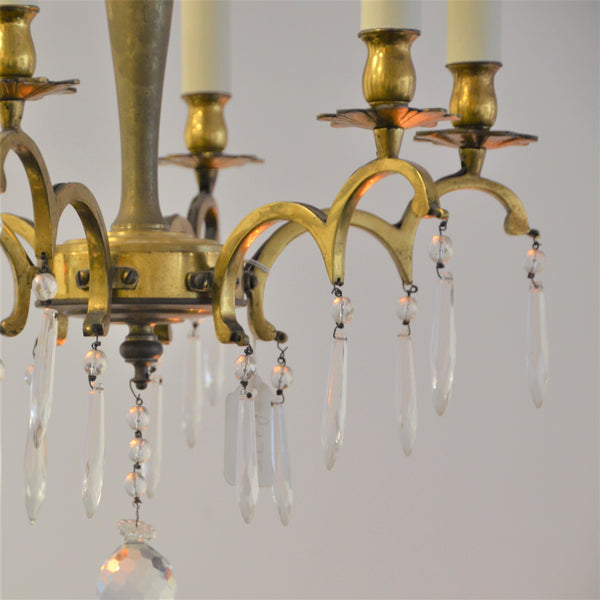 6 Arm Brass Chandelier With Drops
