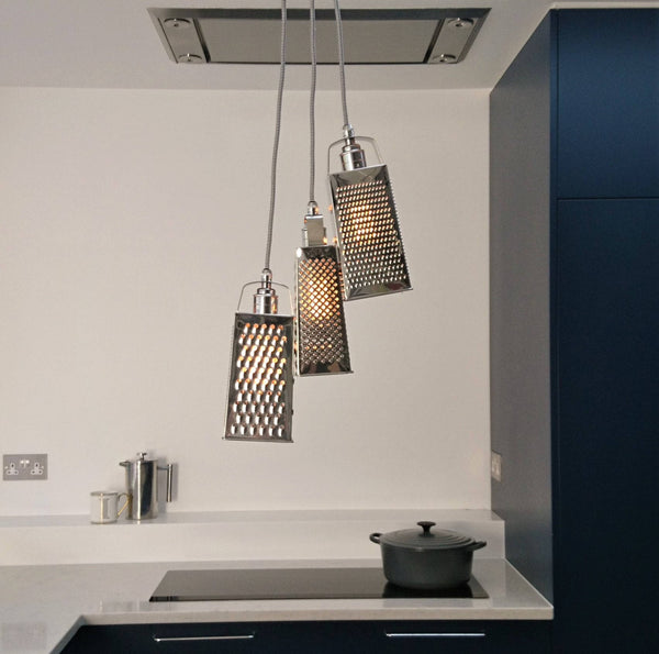 Cheese Grater Chandelier, plus LED Filament Lamps